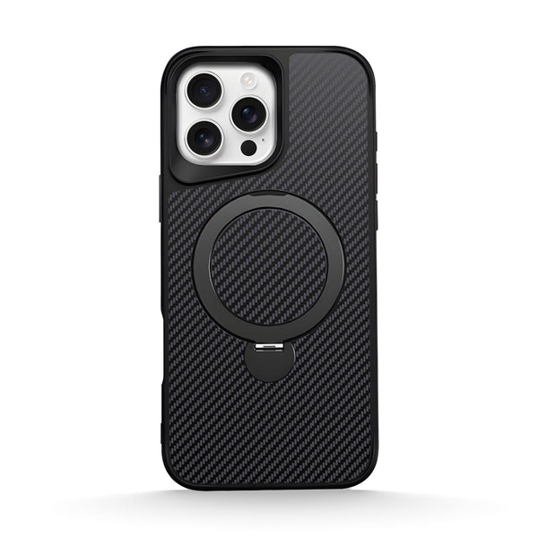 Noble Black | iPhone Carbon Fiber Texture MagSafe Holder Case